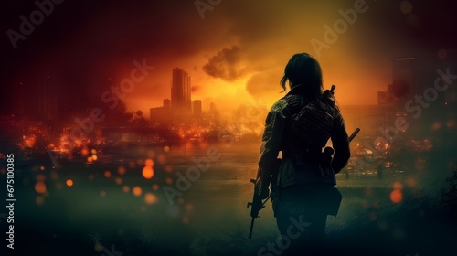special forces woman in the city at war.