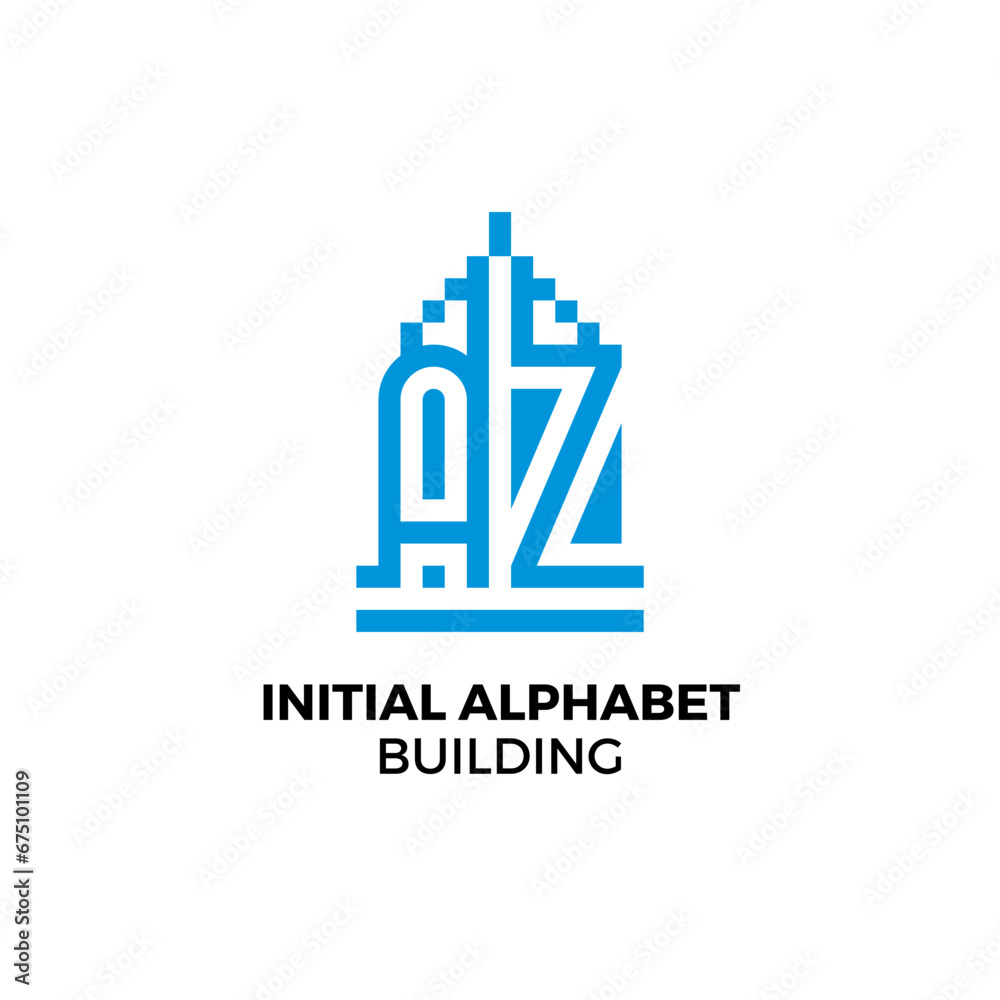 Initial letter AZ alphabet building logo