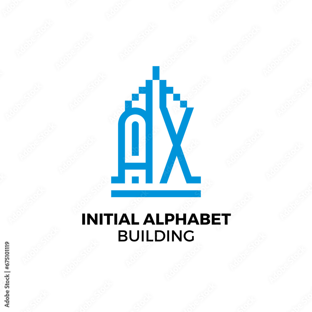 Initial letter AX alphabet building logo