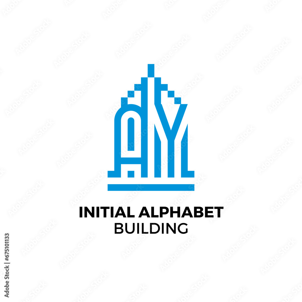 Initial letter AM alphabet building logo