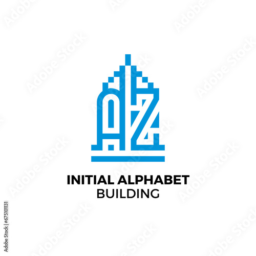 Initial letter AZ alphabet building logo