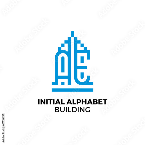 Initial letter AE alphabet building logo