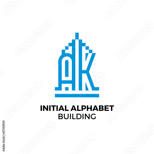 Initial letter AK alphabet building logo
