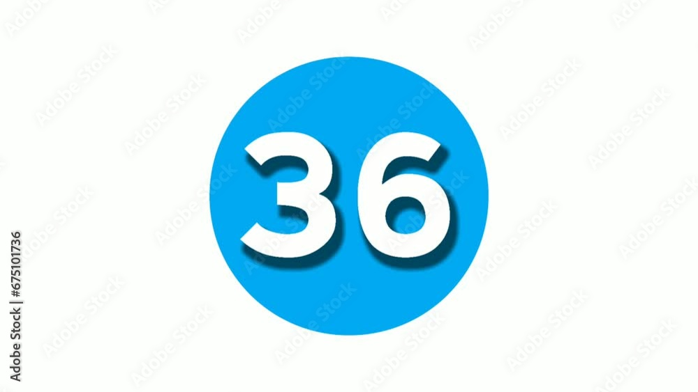 Number 36 thirty six sign symbol animation motion graphics on blue circle white background,cartoon video number for video elements Number 36 thirty six sign symbol animation motion graphics on blue circle white background,cartoon video number for video elements