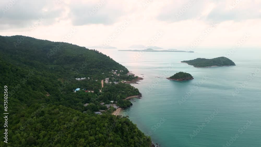 Overhead shot of Mu Ko Lanta National Park in Thailand near the beach, aerial orbital Overhead shot of Mu Ko Lanta National Park in Thailand near the beach, aerial orbital