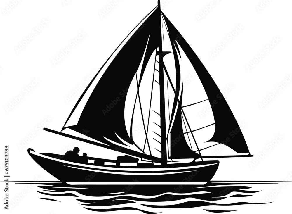 sailing ship Logo Monochrome Design Style - obrazy, fototapety, plakaty 