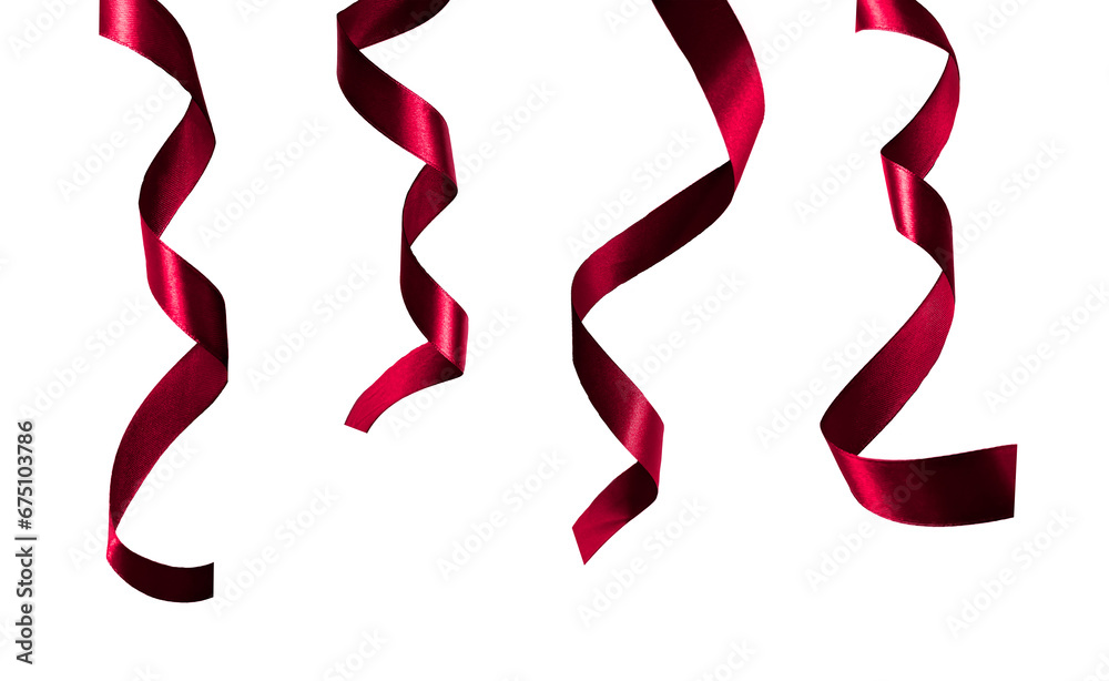 set of red ribbons on transparent and white background, PNG image. set of red ribbons on transparent and white background, PNG image.