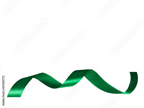 Shiny Green satin ribbon isolated on transparent and white background