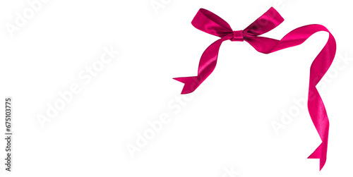 viva magenta ribbon with bow isolated on transparent and white background, PNG image