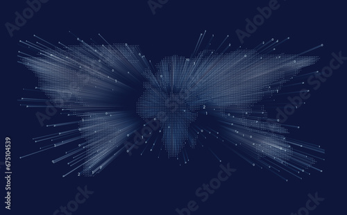 Dotted world map. Futuristic style on gark blue background.	
