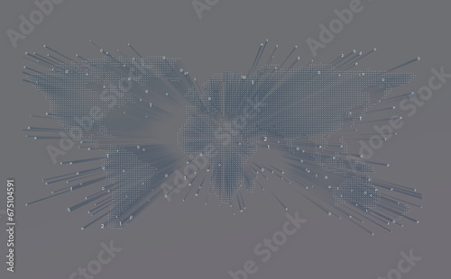 Dotted world map. Futuristic style	on gray background.