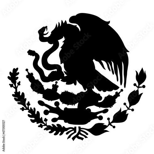 Mexican flag emblem Black silhouette. Mexican coat arms with eagle. Vector illustration