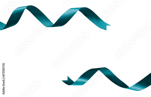 curly teal color ribbons isolated on transparent and white background