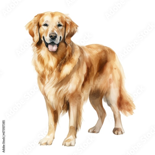 Golden Retriever dog breed watercolor illustration. Cute pet drawing isolated on white background.