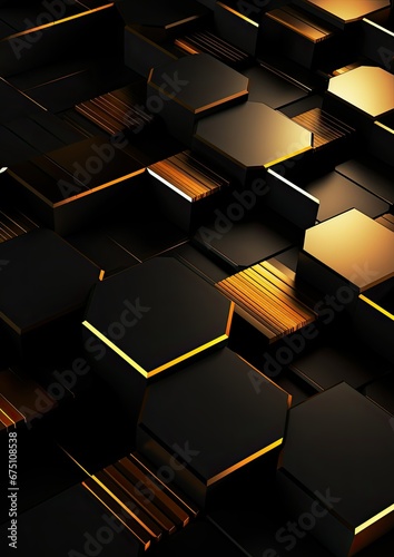 black gold hexagon abstract geometric presentation
