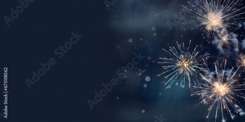 Happy New Year Celebration Sparkles Banner  space for text Fireworks colorful explosions   festive background   New Years Eve or Independence Day 