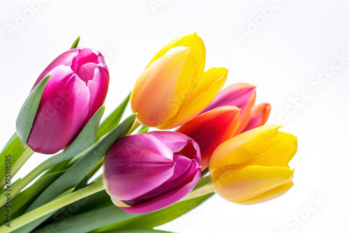 Different colors of tulips are isolated against a white background. (Generative AI)