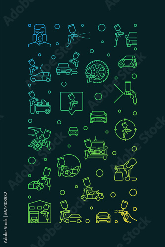 Auto Body Painting concept linear colored vertical banner. Vector creative illustration with Paint Sprayer line signs