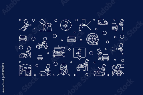 Automotive paint with Spray Guns vector concept outline horizontal banner