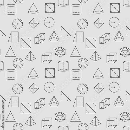 Geometry vector simple seamless pattern in outline style. Geometric Shapes background
