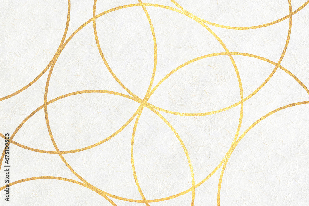 Japanese background with gold pattern on white Japanese paper. - obrazy, fototapety, plakaty 