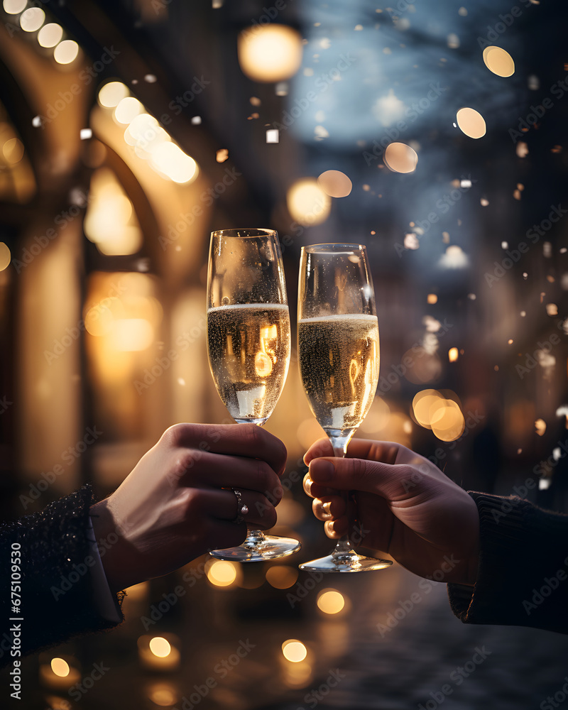 two people toasting glasses of champagne, perfect for New Year's Eve or any celebratory event.