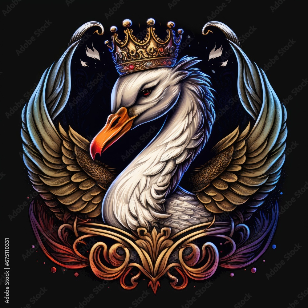 AI generated illustration of a Swan with a crown