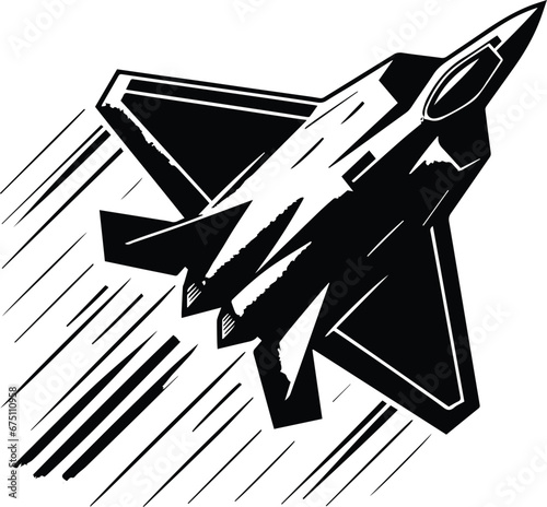 Obraz na płótnie Stealth Fighter Jet Turning Vector Logo Art