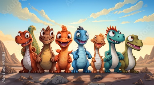 Group of cute Dinosaurs Cartoon Character © Farid