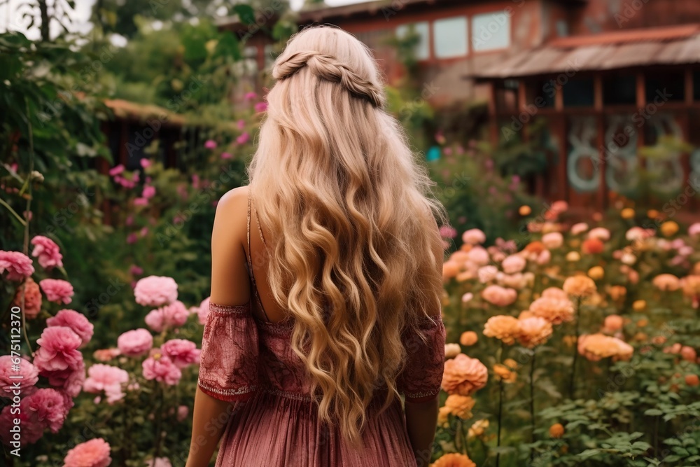 Naklejka premium A young woman in the garden