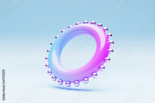 3D illustration of a colorful glowing, luminous torus shape on blue background
