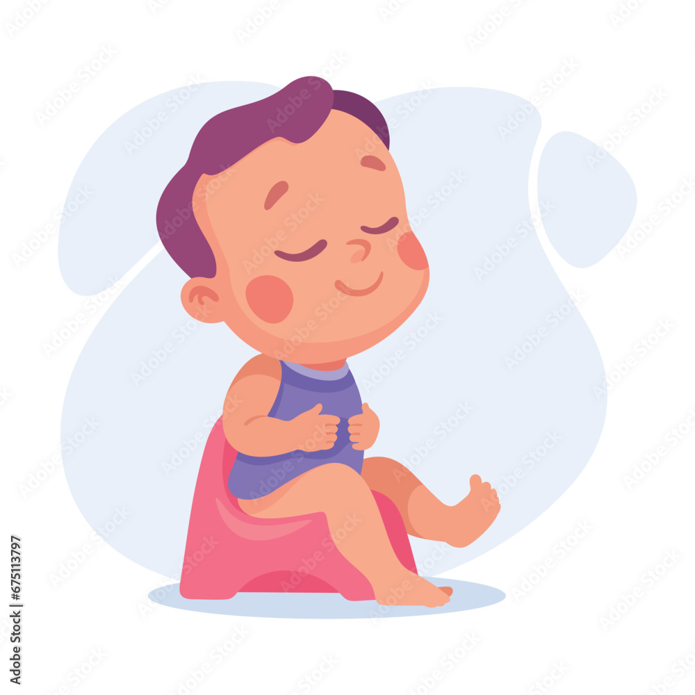 Baby Little Boy with Cute Face Sitting on Potty Vector Illustration Baby Little Boy with Cute Face Sitting on Potty Vector Illustration