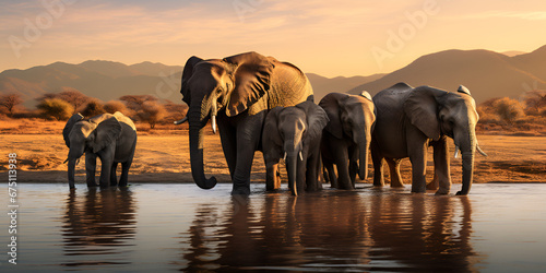 A herd of elephants in the water with the words quot tusks quot on the bottom A Majestic Herd of Elephants Gracefully Bathing in Crystal Clear Waters AI Generative 