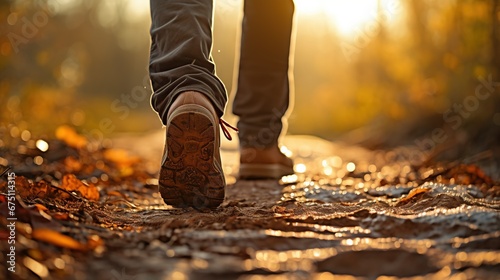 Close up of a person's feet walking on a path