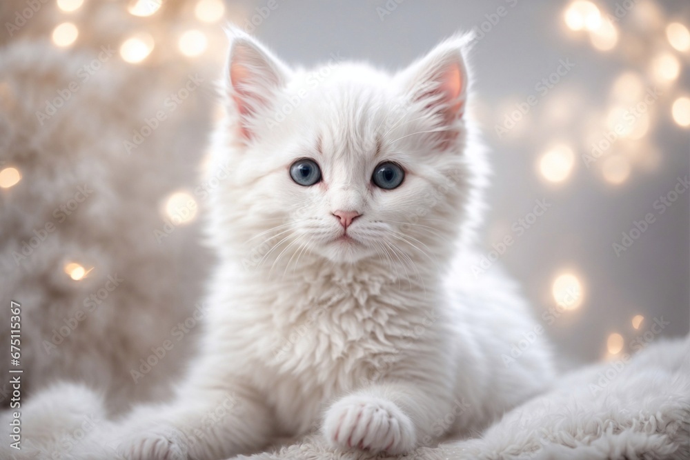 White Cat Chirstmas Decoration Scene
