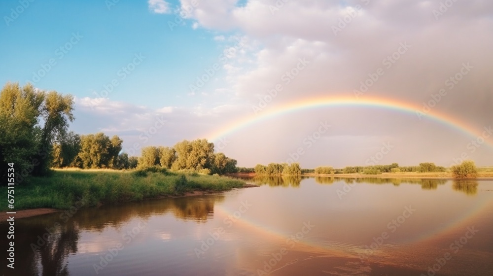 Obraz premium rainbow over the river generated by AI