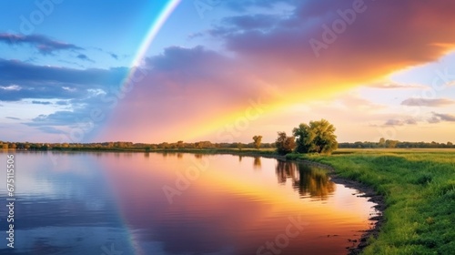 rainbow over the lake generated by AI