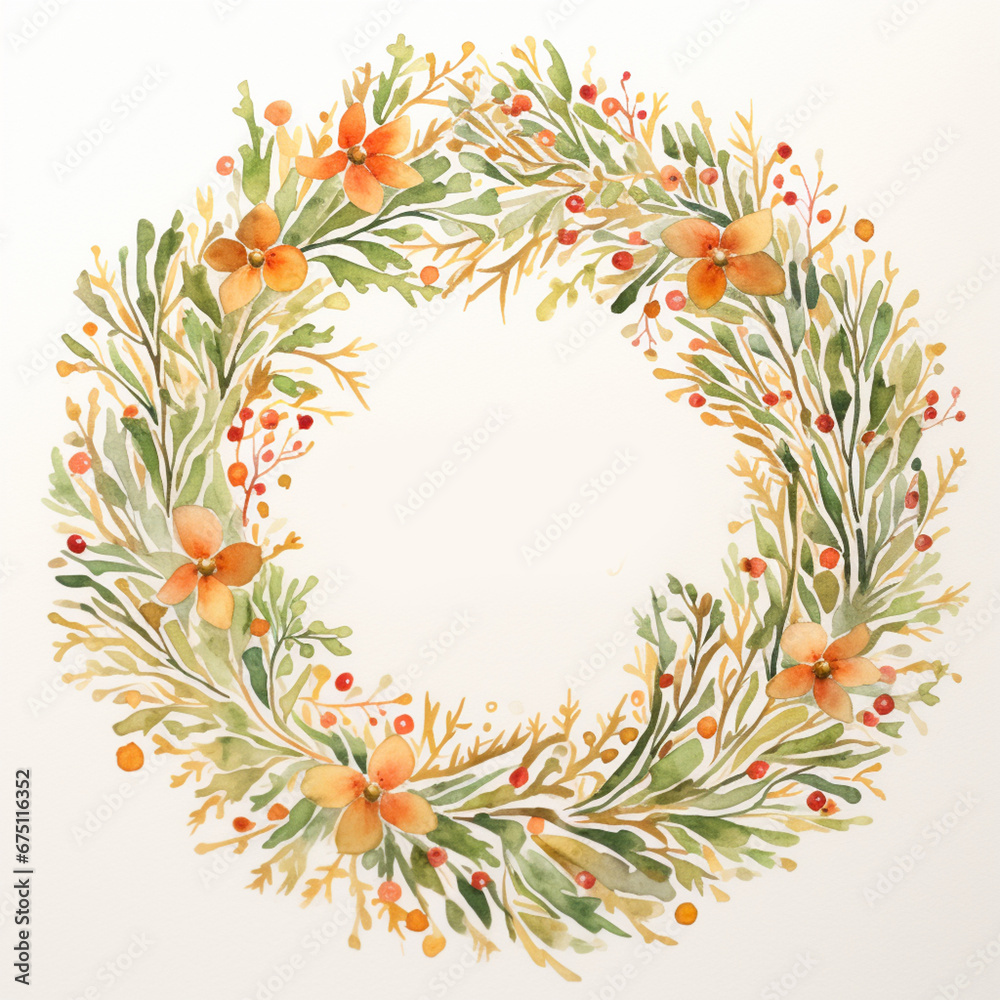 Obraz premium Watercolor Wreath with Autumnal Colors