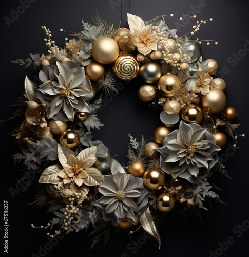 Modern Christmas Wreath with Metallic Accents   © DigitalLys