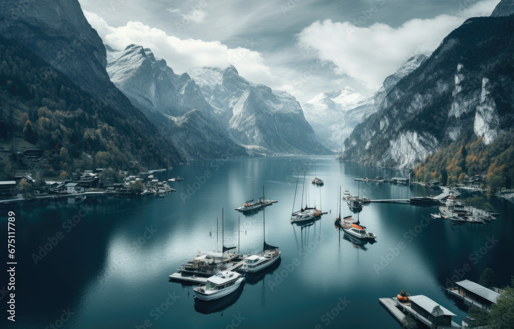  alps valley with boats at dock
