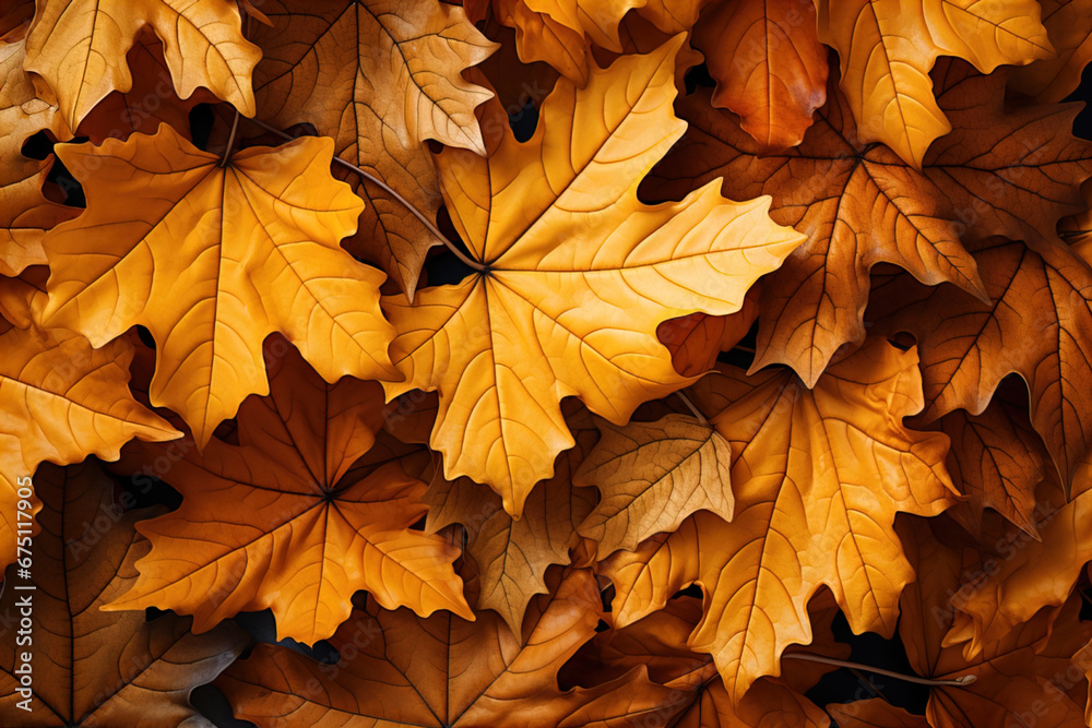Fototapeta premium Autumn leaves on the ground, background, wallpaper