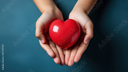 Hands holding red heart. Love  health care  organ donation  wellbeing  mindfulness  family insurance  and CSR. World heart day  World metal health day  World health day Concept. Generative Ai.