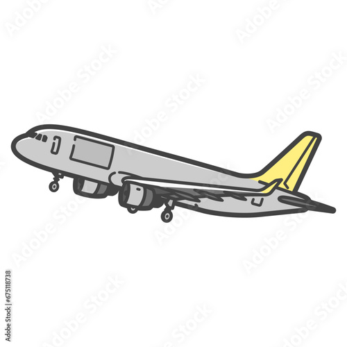 離陸や着陸でランディングギア（車輪）を出した貨物機・飛行機のイラスト