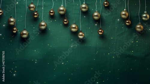 Beautiful Christmas Ornaments Flat Lay with an Overhead View - Staged Against a Weathered Green Fabric Background with Vintage  Grunge Effect - Xmas Holiday Concept with Copy Space