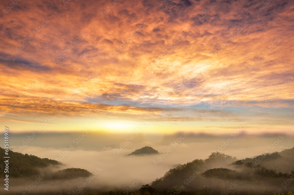 Landscape of Mountain views and Sunrise background