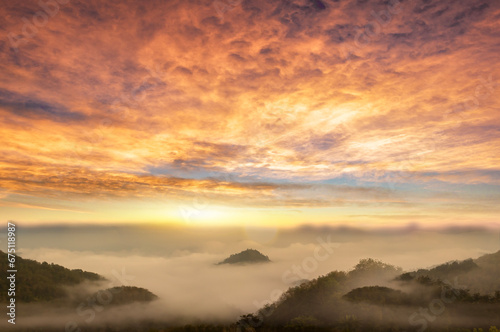 Landscape of Mountain views and Sunrise background