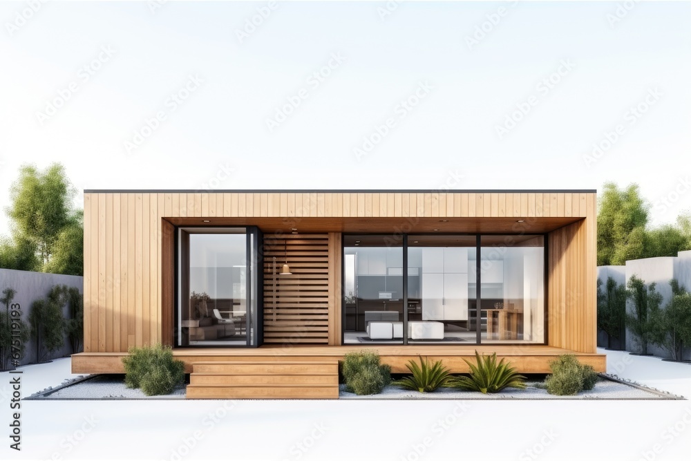 modern architecture of tiny container wooden house isolated - obrazy, fototapety, plakaty 