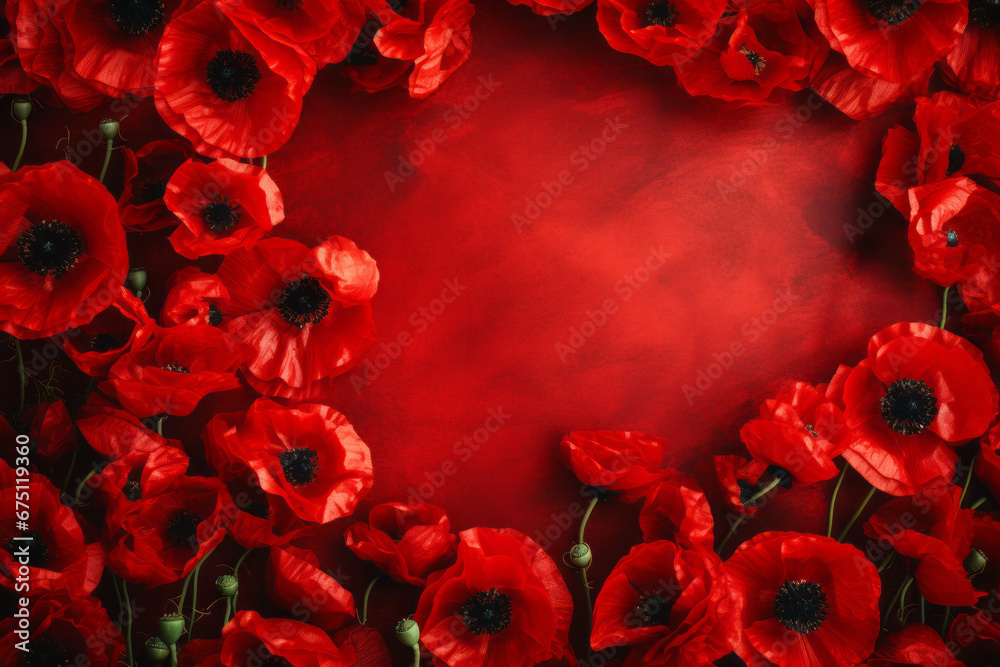 Red poppy background, symbol of remembrance for fallen war soldiers Red poppy background, symbol of remembrance for fallen war soldiers