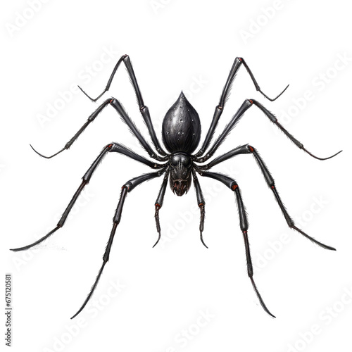 an all-black spider with long legs on an all transparent background
