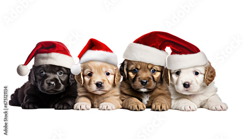 puppies wearing santa hat isolated ontransparent background © LomaPari2021